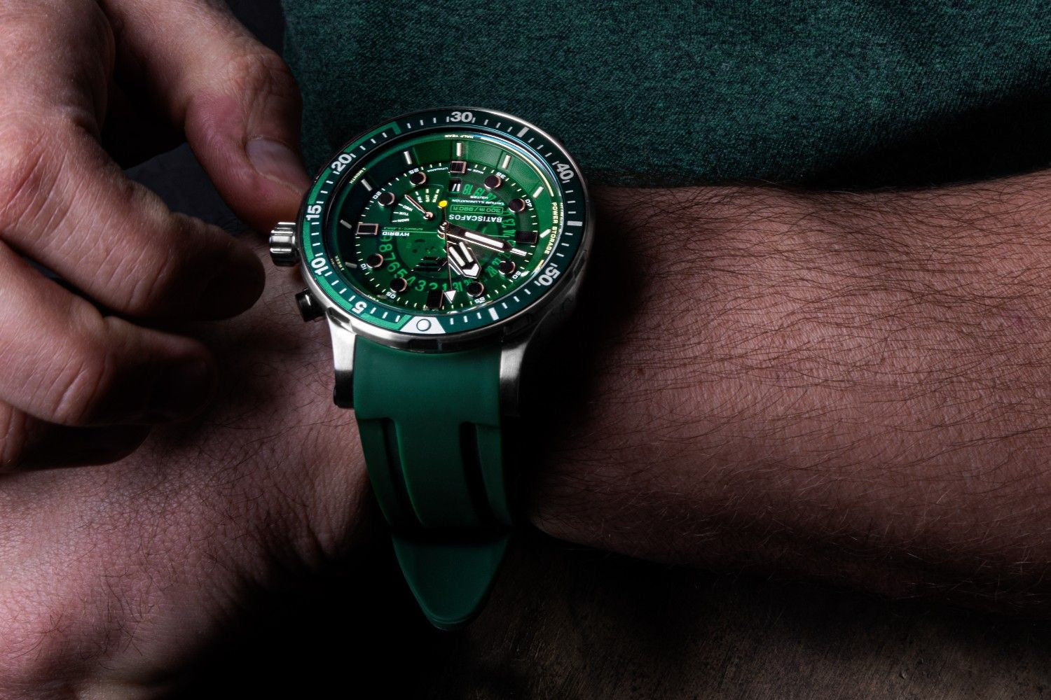 Vostok Europe Batiscafos green dial, green strap, dive watch for men, 300 m water resistance, tritium watch for men